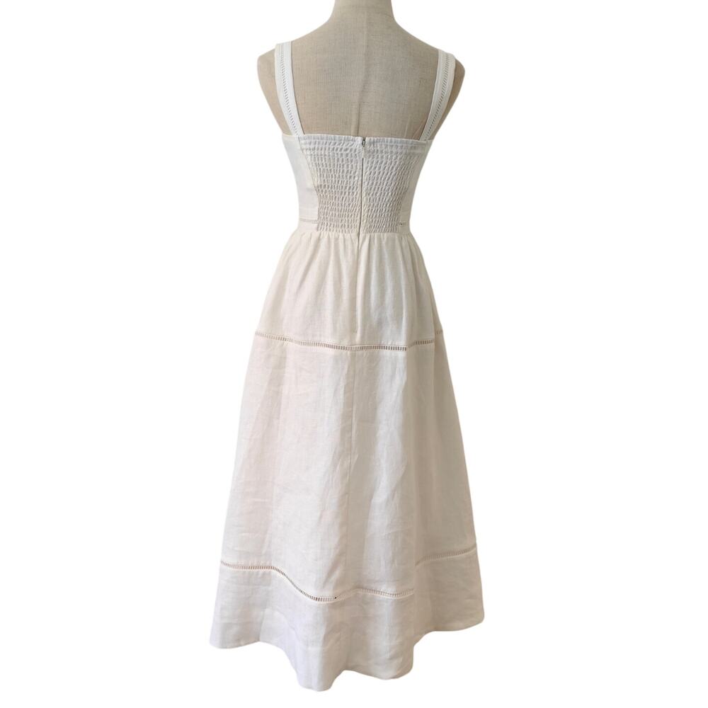 Reformation Everett Square-Neck Linen Midi Dress White US 6 - Picture 6 of 11